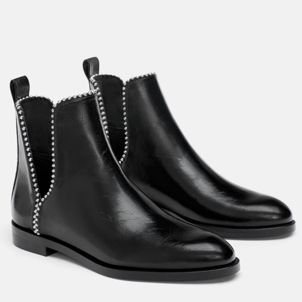 ZARA FLAT CUTOUT STUDDED ANKLE BOOTS